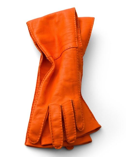Prada Orange Leather Long Gloves, Size 7,5