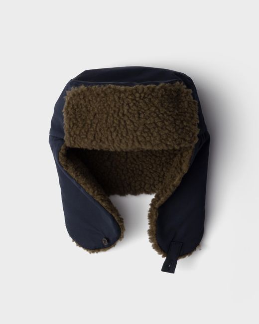 Prada Black Poplin Trapper Hat With Fleece Lining for men
