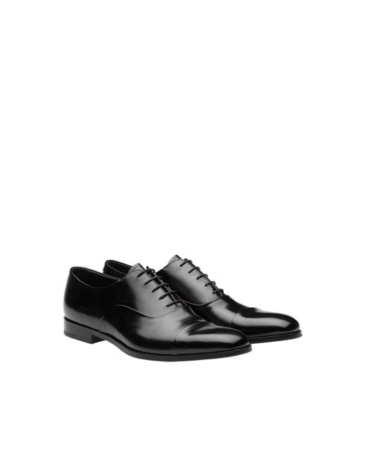 Prada Black Brushed Leather Laced Oxford Shoes for men