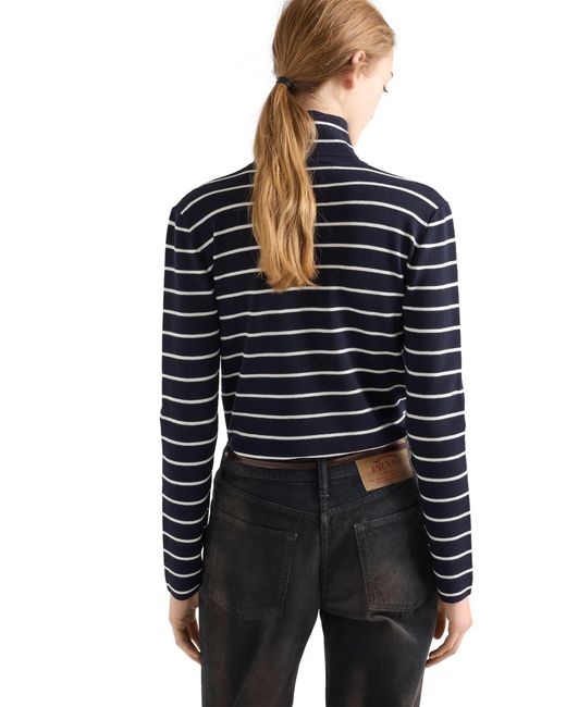 Prada Blue Striped Wool Turtleneck Sweater