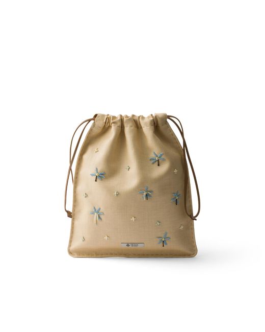 Prada Natural Wish Embroidered Canvas Pouch