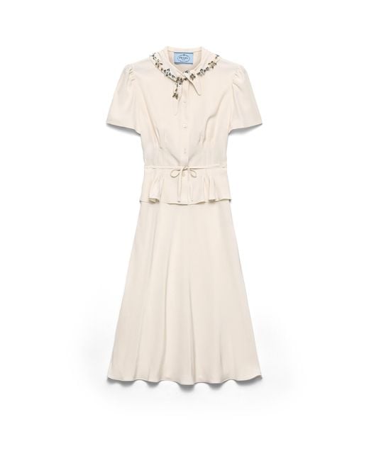 Prada White Embroidered Marocain Dress