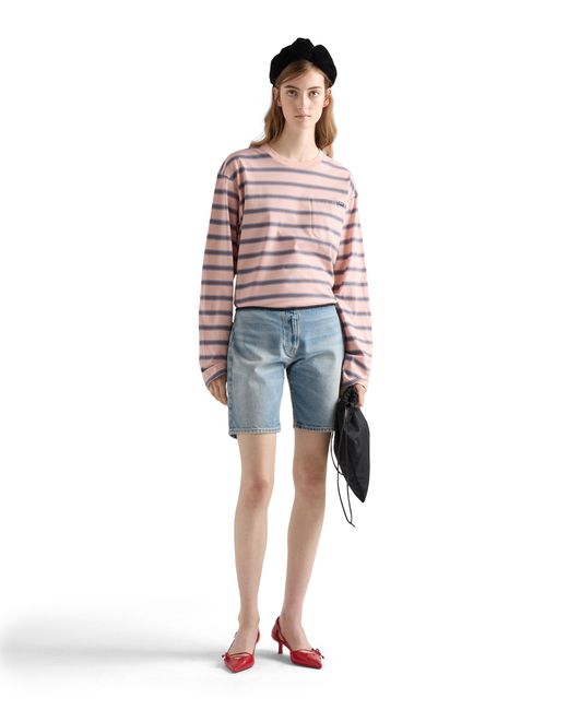 Prada Blue Washed Denim Bermudas