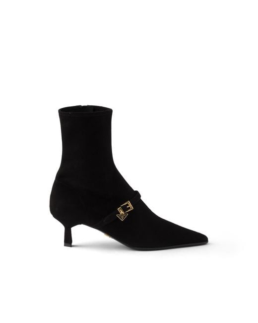 Prada Black Stretch Suede Booties, Size 34