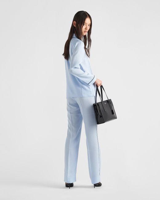 Prada Blue Jacquard Crêpe De Chine Pajamas