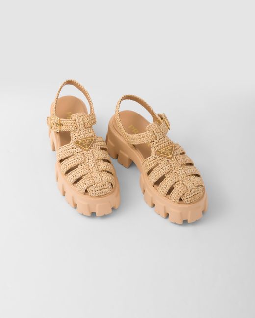 Prada Monolith Crochet Cage Sandals in White | Lyst