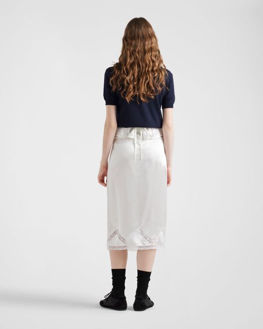 Prada White Bestickter Rock Aus Satin