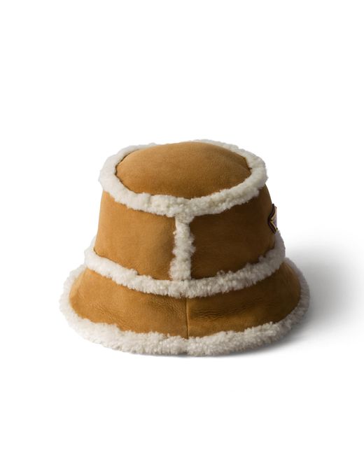 Prada Natural Suede Shearling Bucket Hat