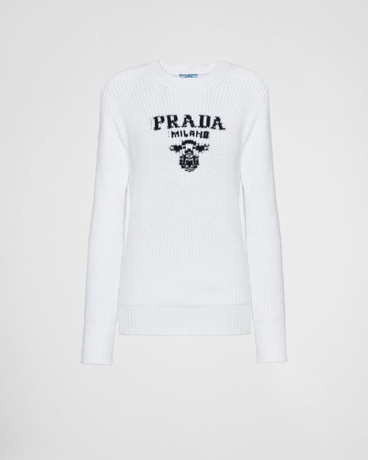 Prada White Cotton Crew-Neck Sweater