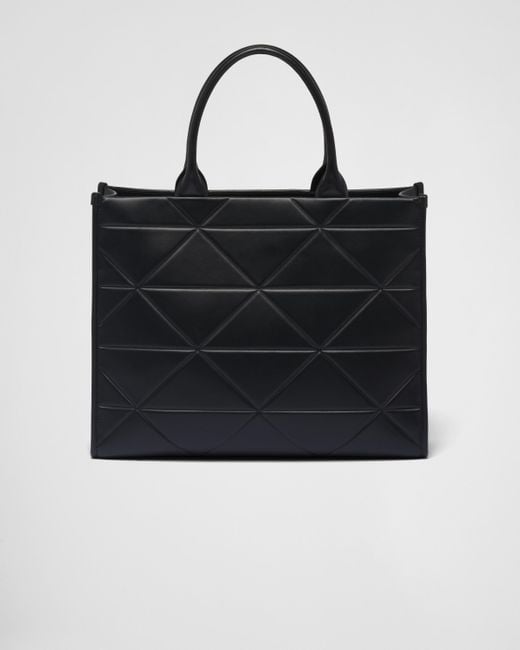 Prada Black Large Leather Symbole Bag With Topstitching