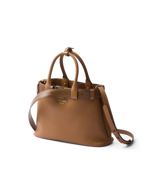 Prada Brown Buckle Medium Leather Handbag With Belt