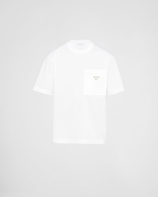 T-shirt In Jersey E Re-nylon di Prada in White da Uomo