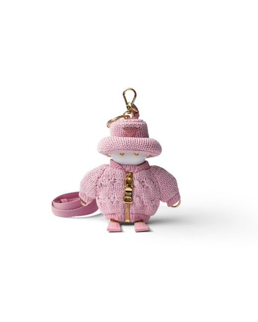 Prada Pink Soft Robot Knit Keychain Charm