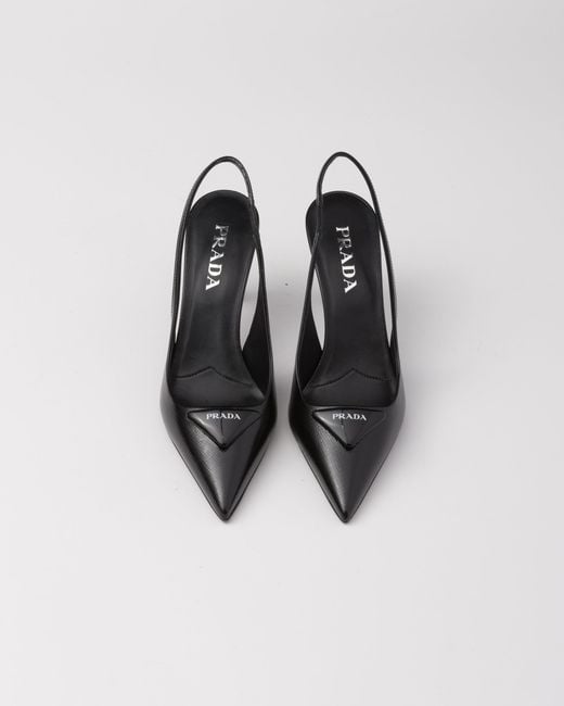 Prada Black Saffiano Patent Leather Slingback Pumps