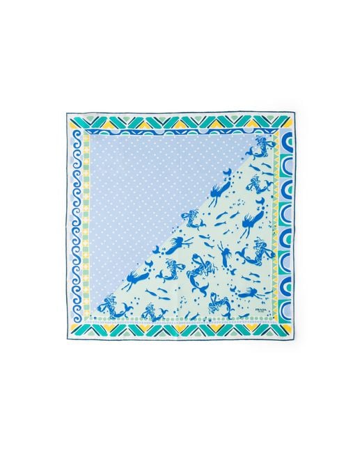 Prada Blue Printed Silk Twill Scarf 55