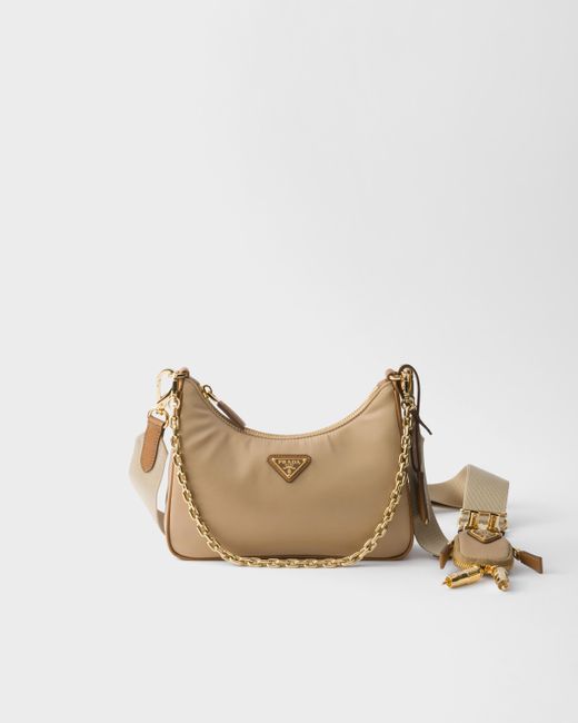 Prada White Re-Edition 2005 Re-Nylon And Saffiano Leather Bag With Charm