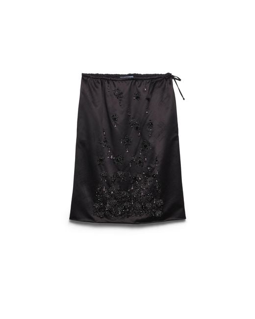 Prada Black Satin Skirt With Embroidery