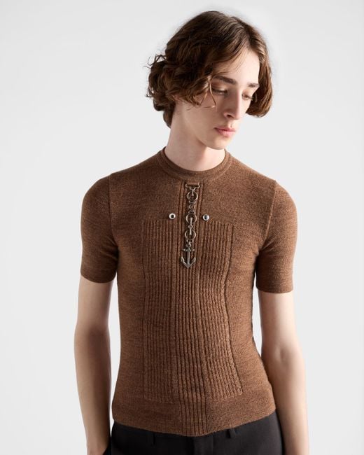 Pull À Col Rond En Laine Avec Clous Prada pour homme en coloris Brown