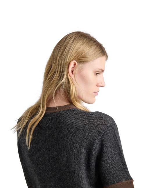 Prada Black Cashmere Crew-Neck Sweater, Anthracite/Tobacco
