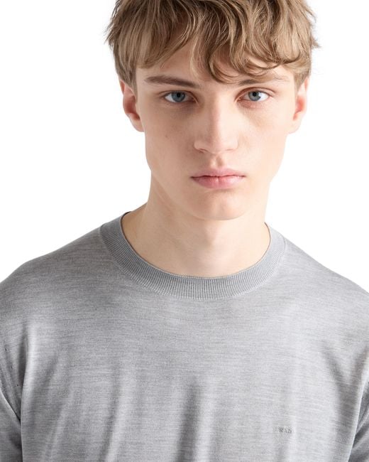 Prada Gray Short-Sleeved Silk Sweater for men
