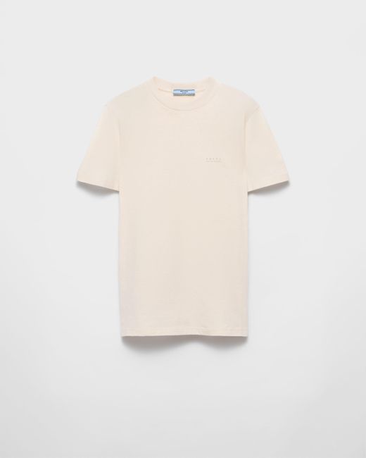 Prada Natural T-Shirt Aus Baumwoll-Jersey