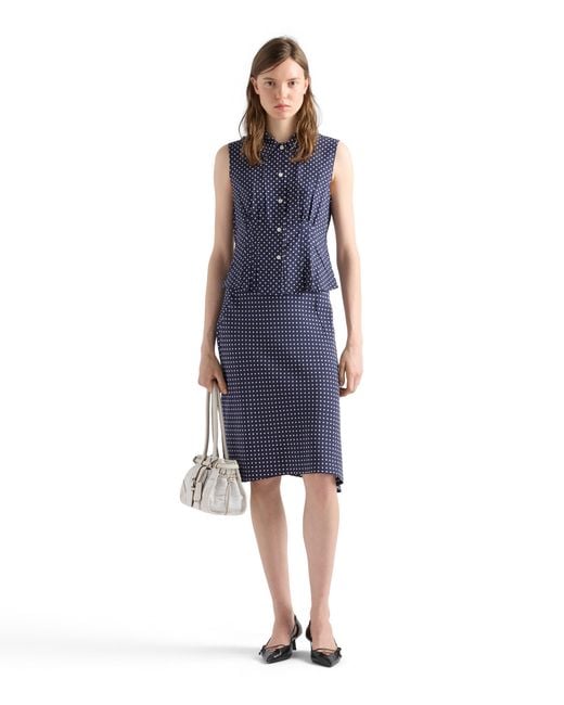 Prada Blue Polka-Dot Marocain Skirt