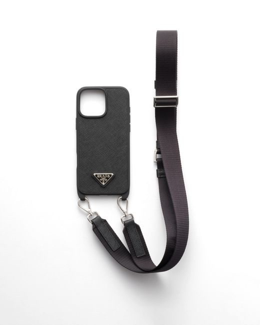 Coque Pour Iphone 16 Pro Max En Cuir Saffiano, Homme Prada pour homme en coloris Black