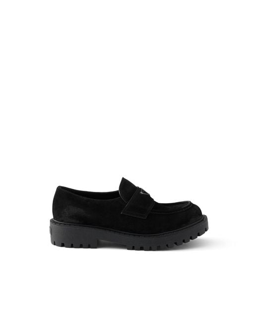 Prada Black Aged Suede Loafers, Size 5 for men