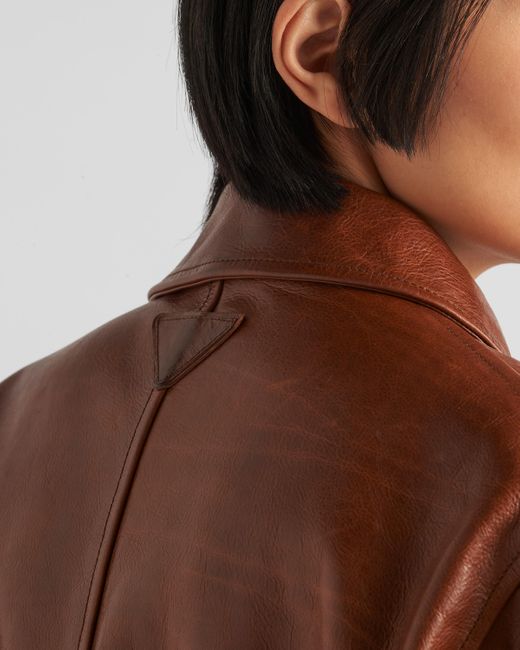 Prada Brown Leather Jacket With Belt