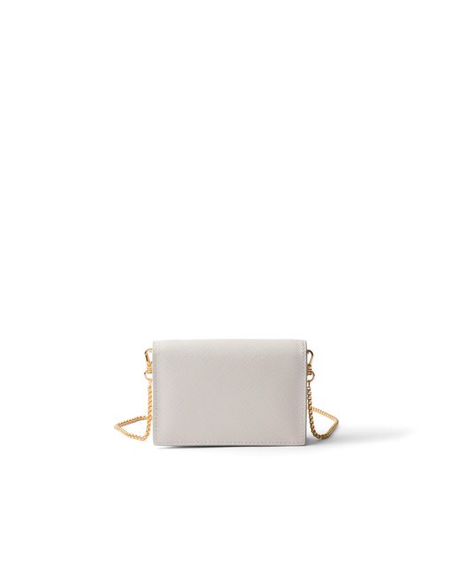 Prada Natural Saffiano Leather Card Holder With Shoulder Strap