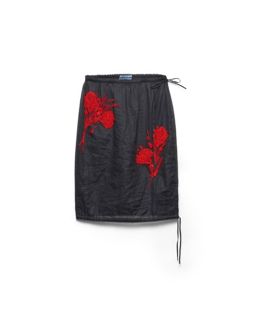 Prada Embroidered Organdy Midi-Skirt