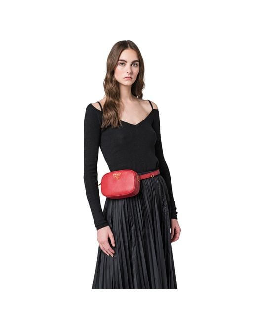 Prada Red Saffiano Leather Belt Bag