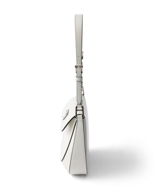 Prada White Cleo Brushed Leather Shoulder Bag