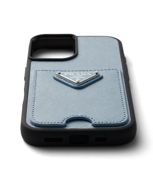 Prada Blue Saffiano Leather Case For Iphone 16