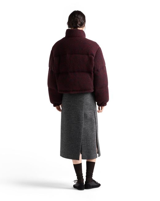 Prada Red Cropped Cashmere And Wool Down Jacket