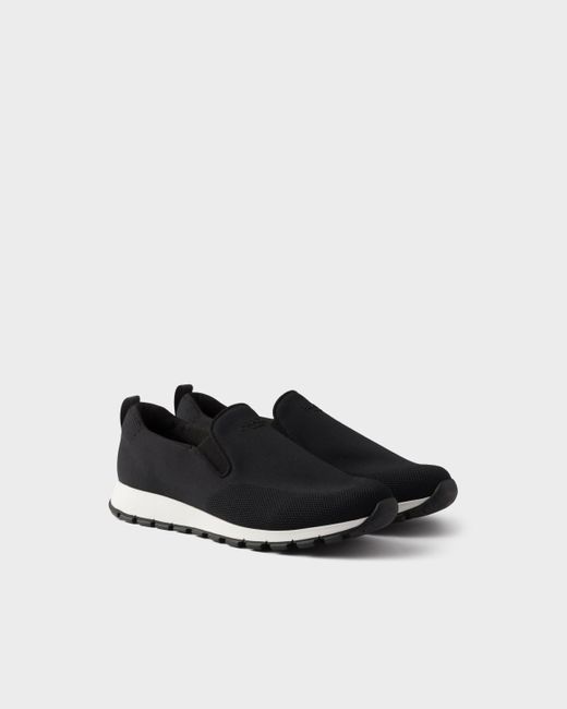 Prada White Stretch Knit Slip-On Sneakers for men