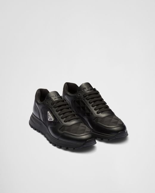 Prada Black Re-Nylon Brand-Plaque Leather And Recycled-Nylon High-Top Trainers for men