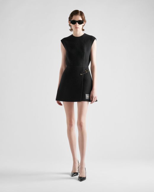 Prada Black Washed Twill Minidress With Safety Pin