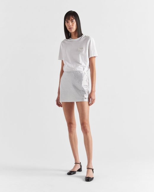 Prada White Embroidered Jersey Miniskirt