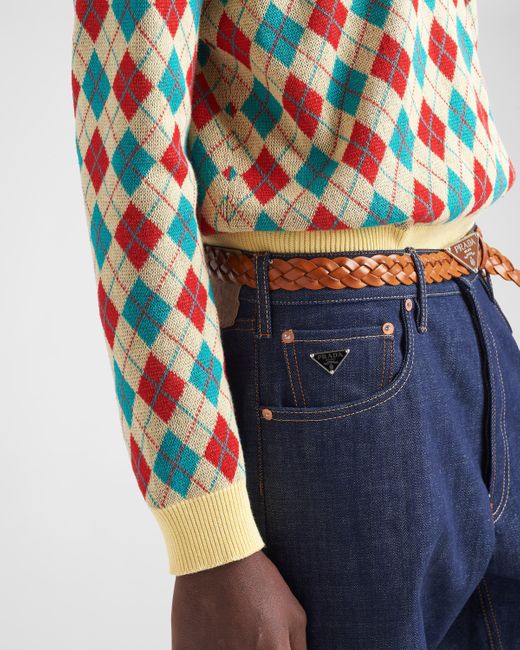 Prada Multicolor Cotton Crew-Neck Sweater With Diamond Motif for men