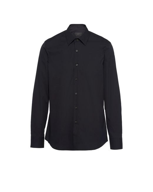 Prada Blue Stretch Cotton Shirt for men
