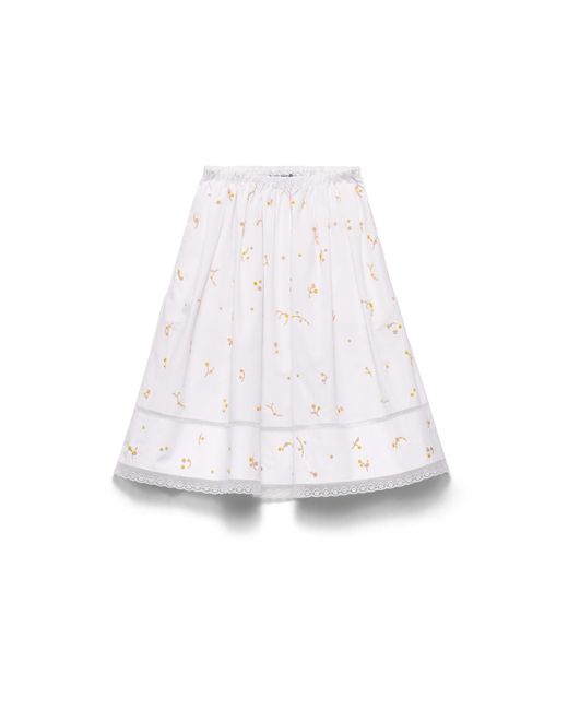 Prada White Embroidered Poplin Skirt