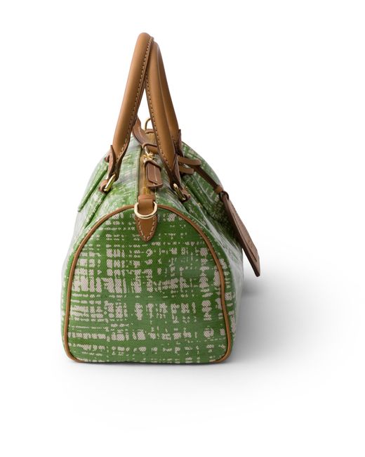 Prada Green Small Linen Blend And Leather Top-Handle Bag