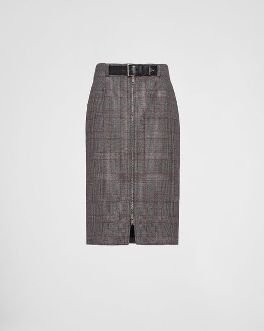 Prada Gray Prince Of Wales Midi-skirt