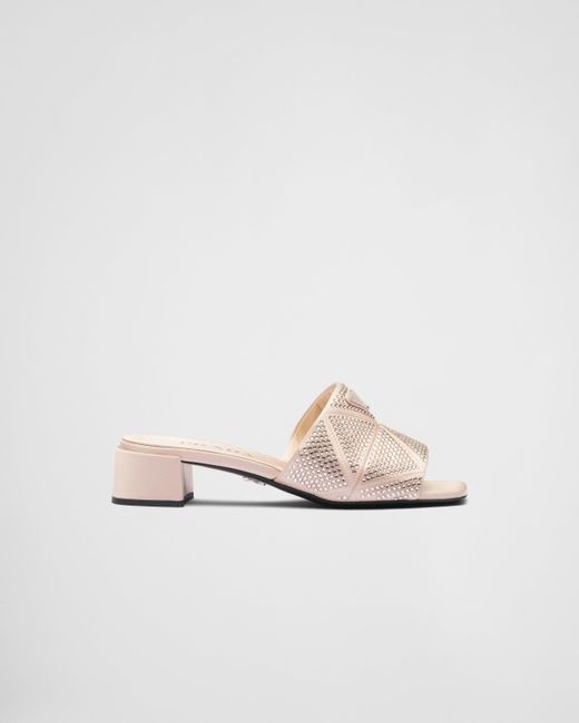 Prada White Satin Sandals With Crystals
