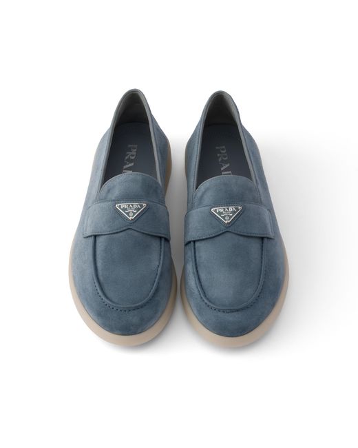 Prada Blue Suede Loafers, Size 6 for men