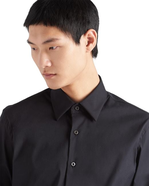 Prada Blue Stretch Cotton Shirt for men