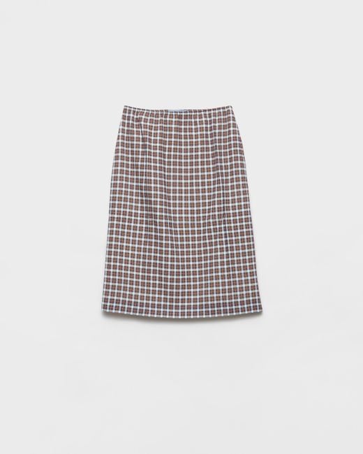 Prada White Checked Stretch Georgette Skirt