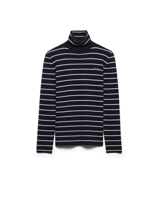 Prada Blue Striped Wool Turtleneck Sweater