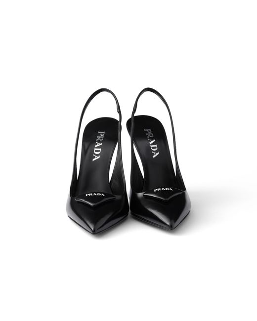 Prada Black Brushed Leather Slingback Pumps